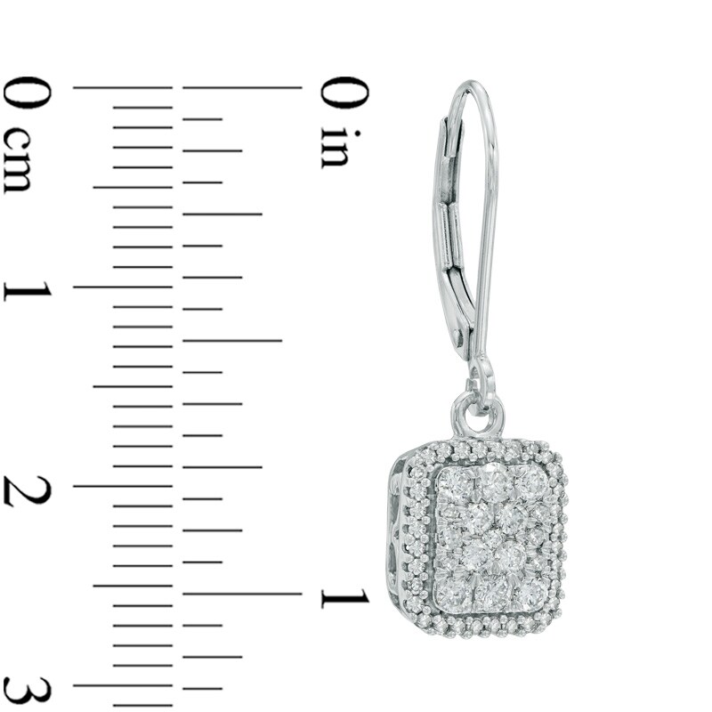 Main Image 2 of Previously Owned - 3/4 CT. T.W. Multi-Diamond Rectangular Cluster Frame Drop Earrings in 10K White Gold