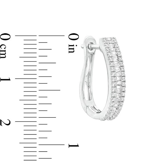 Previously Owned - 1/2 CT. T.w. Baguette and Round Diamond Hoop Earrings in 10K White Gold