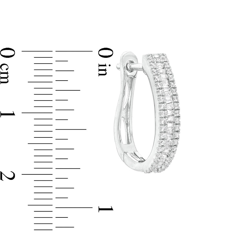 Main Image 2 of Previously Owned - 1/2 CT. T.W. Baguette and Round Diamond Hoop Earrings in 10K White Gold