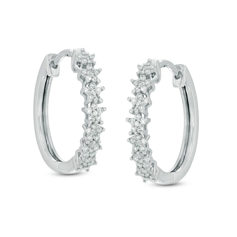 Main Image 1 of Previously Owned - 1/4 CT. T.W. Diamond Star Hoop Earrings in 10K White Gold