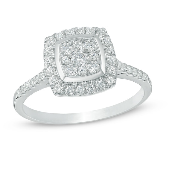 Previously Owned - 1/2 CT. T.w. Composite Diamond Square Frame Engagement Ring in 10K White Gold