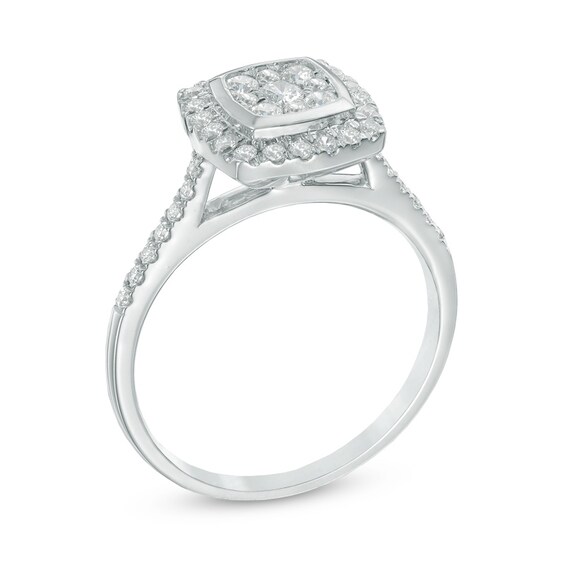 Previously Owned - 1/2 CT. T.w. Composite Diamond Square Frame Engagement Ring in 10K White Gold