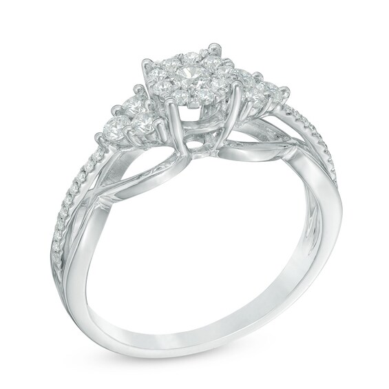 Previously Owned - 1/2 CT. T.w. Composite Diamond Tri-Sides Engagement Ring in 10K White Gold