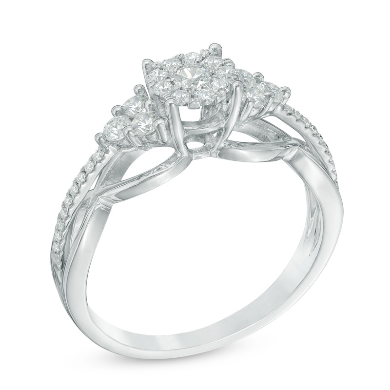 Main Image 2 of Previously Owned - 1/2 CT. T.W. Composite Diamond Tri-Sides Engagement Ring in 10K White Gold