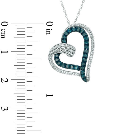 Previously Owned - 1/2 CT. T.w. Enhanced Blue and White Diamond Tilted Double Heart Pendant in 10K White Gold