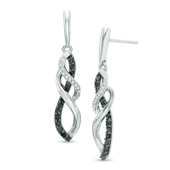 Previously Owned - 1/4 CT. T.w. Enhanced Black and White Diamond Twist Drop Earrings in 10K White Gold