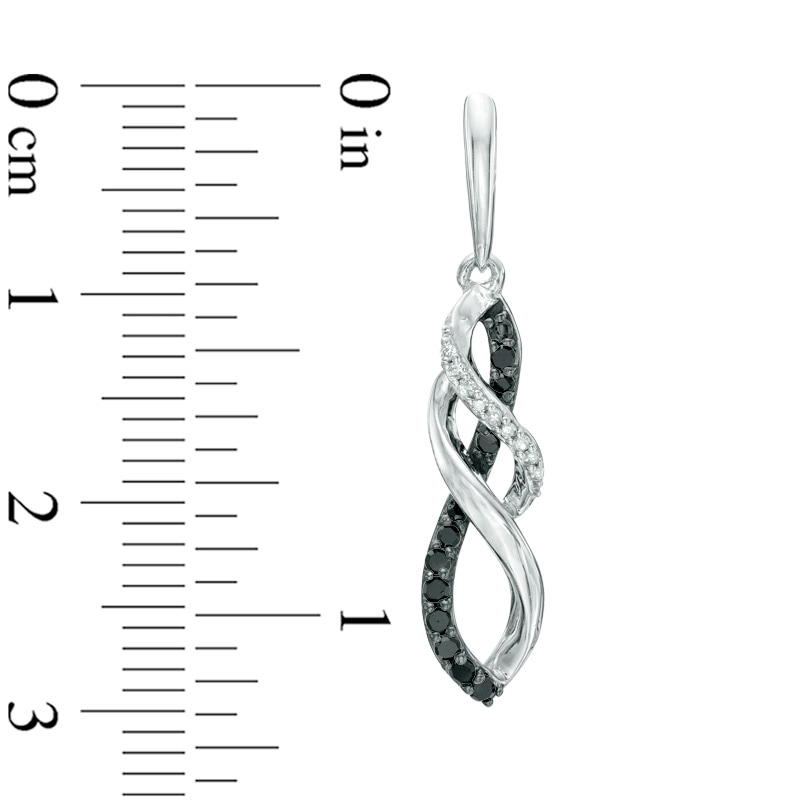 Main Image 2 of Previously Owned - 1/4 CT. T.W. Enhanced Black and White Diamond Twist Drop Earrings in 10K White Gold