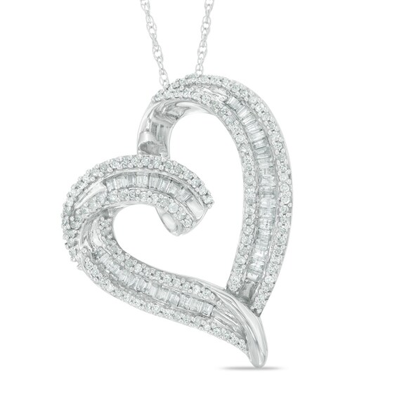 Previously Owned - 1/2 CT. T.w. Diamond Looping Tilted Heart Pendant in 10K White Gold