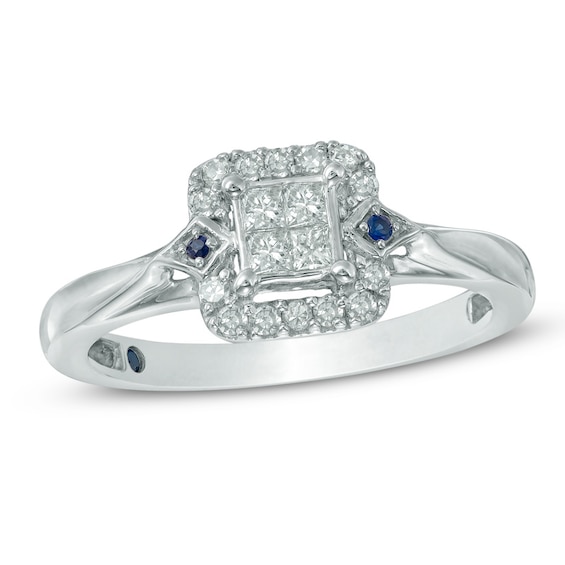 Previously Owned - Cherished Promise Collection⢠1/4 CT. T.w. Princess-Cut Diamond and Blue Sapphire Promise Ring