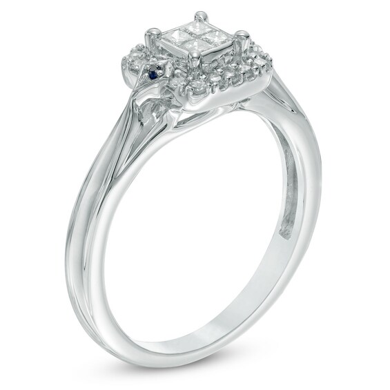 Previously Owned - Cherished Promise Collectionâ¢ 1/4 CT. T.w. Princess-Cut Diamond and Blue Sapphire Promise Ring