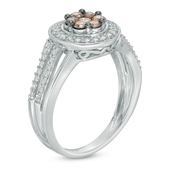 Previously Owned - 5/8 CT. T.w. Champagne and White Diamond Cluster Frame Ring in 14K White Gold