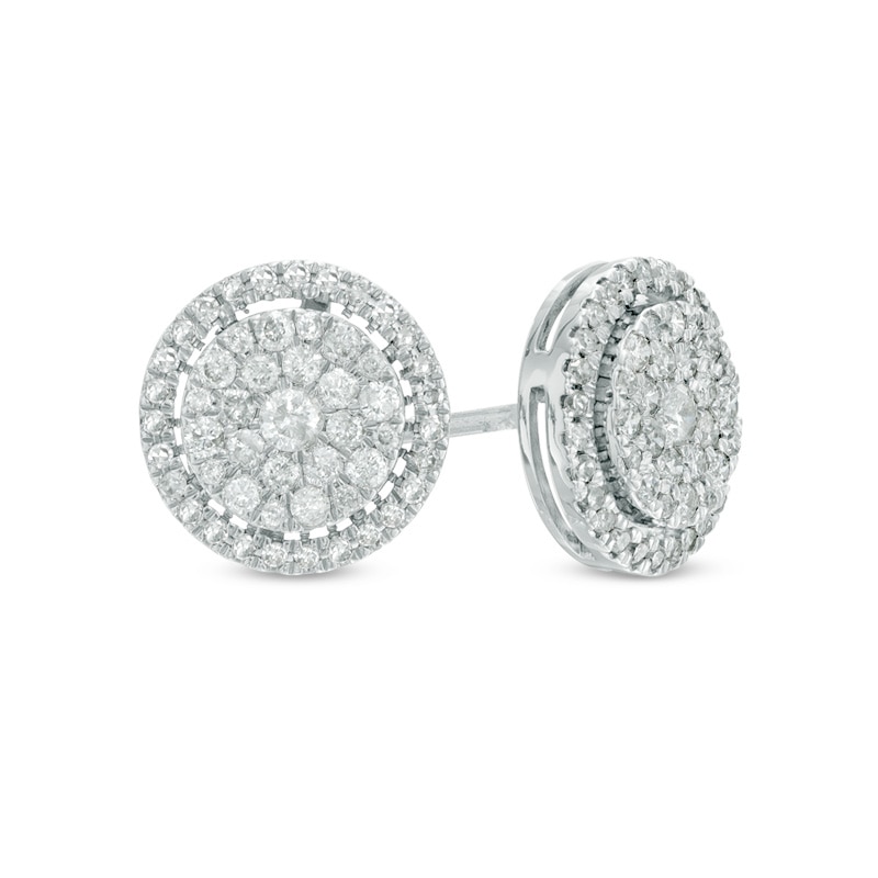 Main Image 1 of Previously Owned - 1/2 CT. T.W. Composite Diamond Frame Stud Earrings in 10K White Gold
