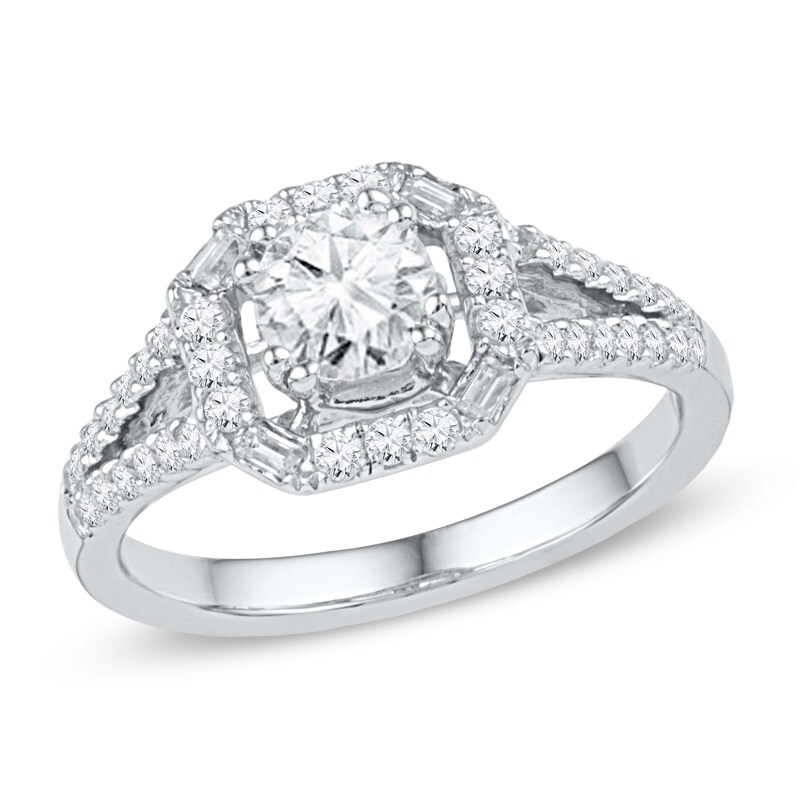 Main Image 1 of Previously Owned - 3/4 CT. T.W. Diamond Frame Engagement Ring in 10K White Gold