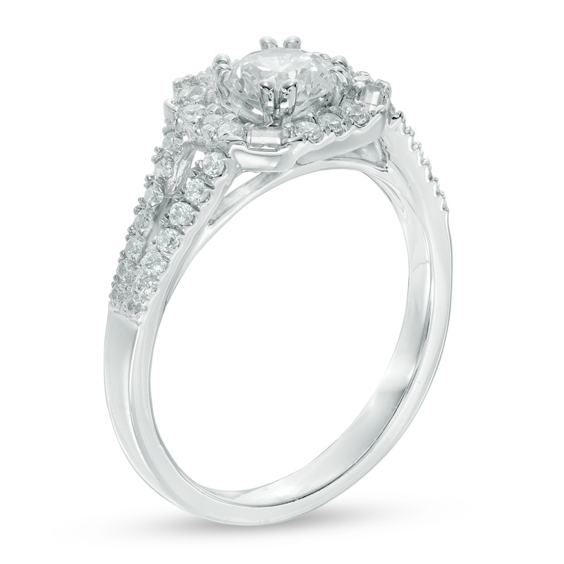 Main Image 2 of Previously Owned - 3/4 CT. T.W. Diamond Frame Engagement Ring in 10K White Gold