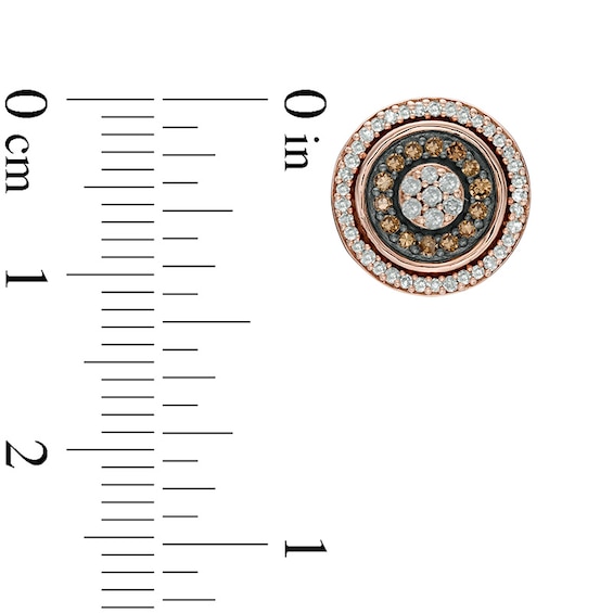 Previously Owned - 1/2 CT. T.w. Champagne and White Diamond Double Frame Cluster Stud Earrings in 10K Rose Gold