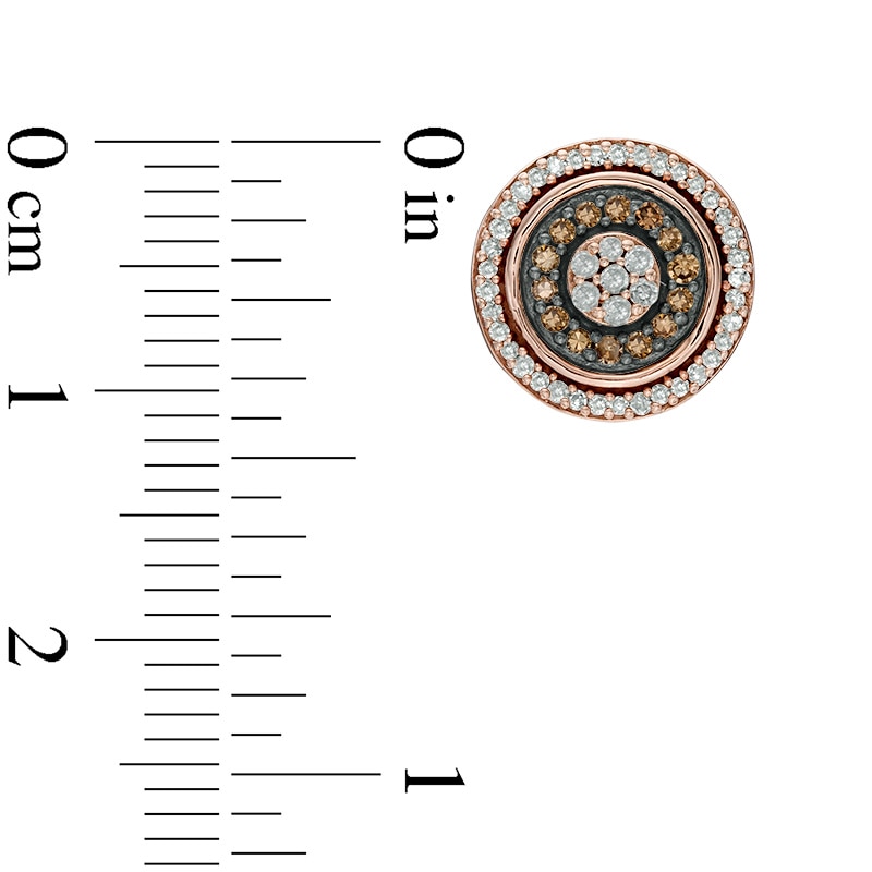 Main Image 2 of Previously Owned - 1/2 CT. T.W. Champagne and White Diamond Double Frame Cluster Stud Earrings in 10K Rose Gold