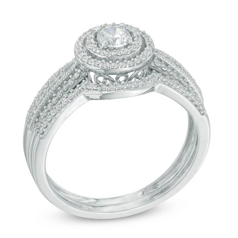 Main Image 2 of Previously Owned - 1/2 CT. T.W. Diamond Frame Bridal Set In 10K White Gold