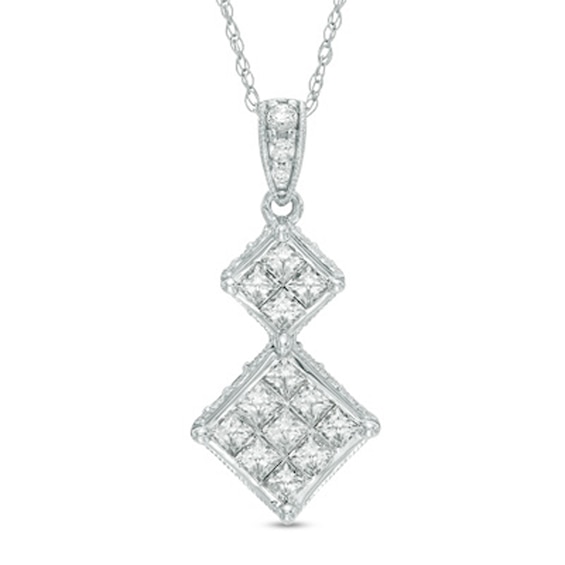 Previously Owned - 1 CT. T.w. Princess-Cut Double Composite Diamond Pendant in 10K White Gold