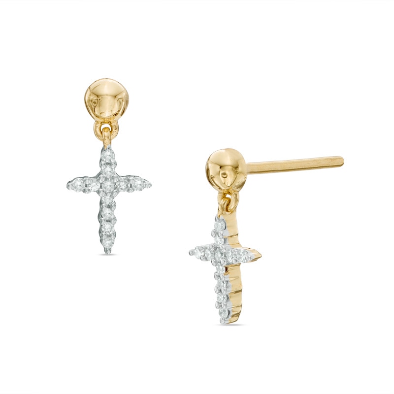 Main Image 1 of Previously Owned - Diamond Accent Cross Drop Earrings in 10K Gold