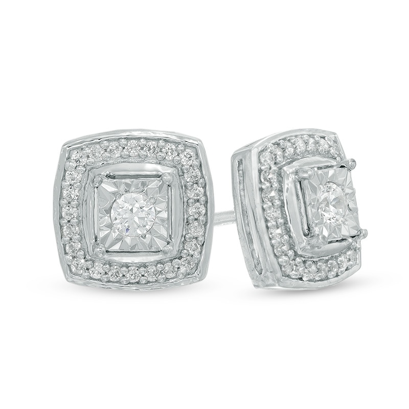 Main Image 1 of Previously Owned - 1/4 CT. T.W. Diamond Square Frame Stud Earrings in 10K White Gold