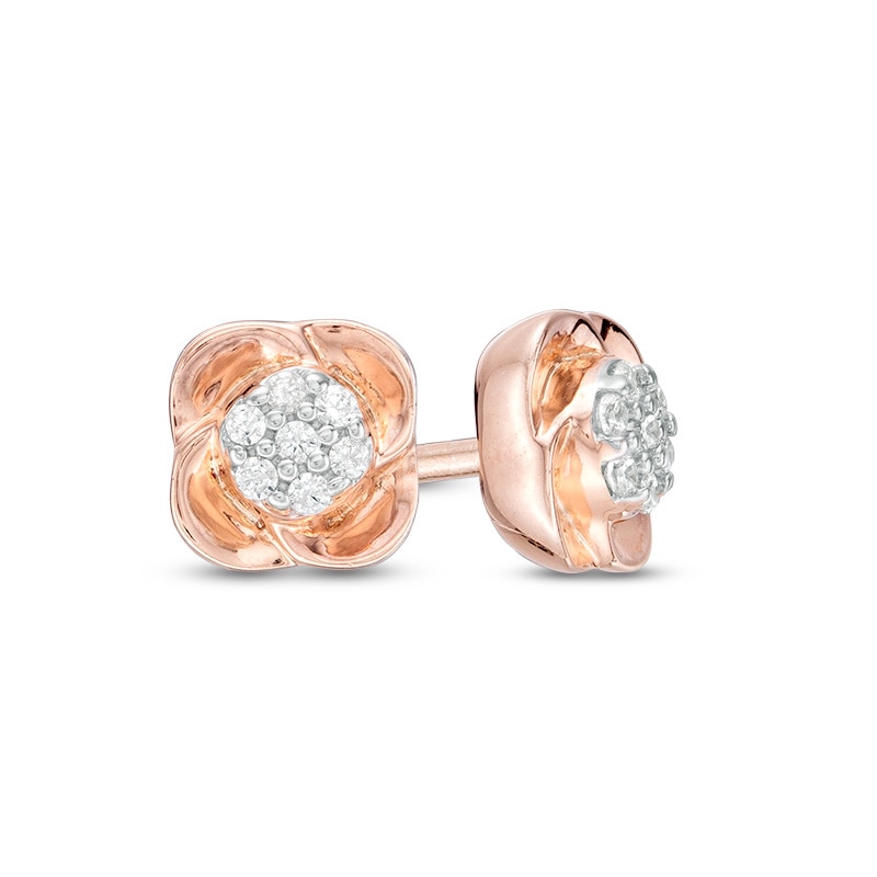 Main Image 1 of Previously Owned - 1/20 CT. T.W. Composite Diamond Poppy Flower Stud Earrings in 10K Rose Gold