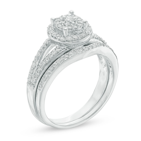 Previously Owned - 1/2 CT. T.w. Composite Diamond Double Frame Split Shank Bridal Set in 10K White Gold