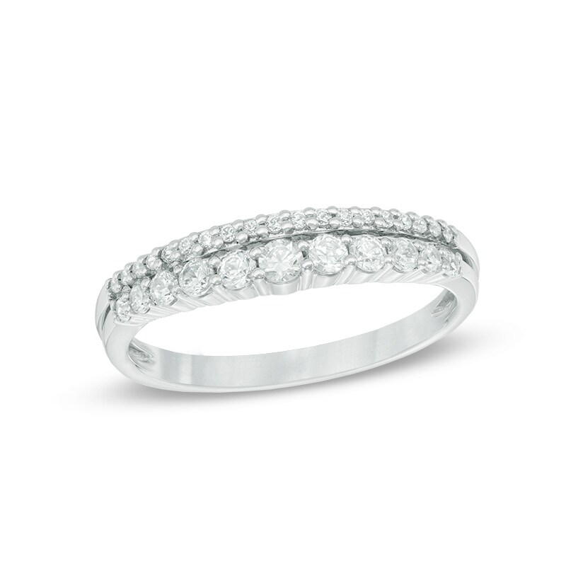Main Image 1 of Previously Owned - 3/8 CT. T.W. Diamond Two Row Anniversary Band in 14K White Gold