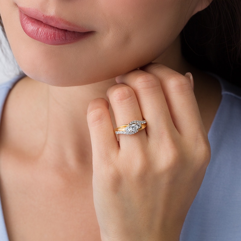 Main Image 3 of Previously Owned - 1 CT. T.W. Diamond Bypass Past Present Future® Engagement Ring in 14K Gold