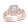 Thumbnail Image 1 of Previously Owned 1/2 CT. T.W. Quad Princess-Cut Diamond Double Frame Soldered Bridal Set in 10K Rose Gold