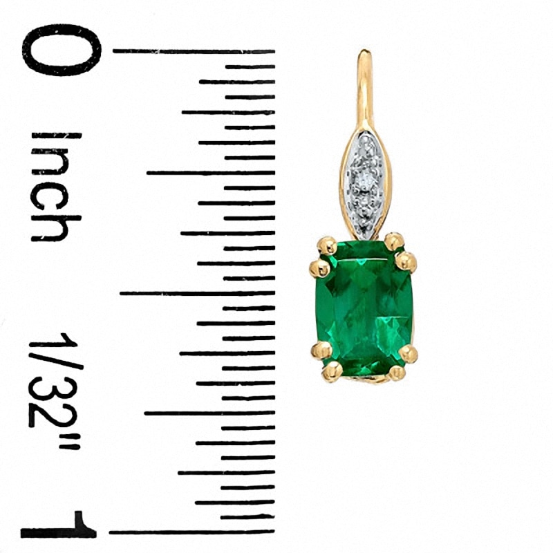 Main Image 2 of Previously Owned - Cushion-Cut Lab-Created Emerald and Diamond Accent Drop Earrings in 10K Gold