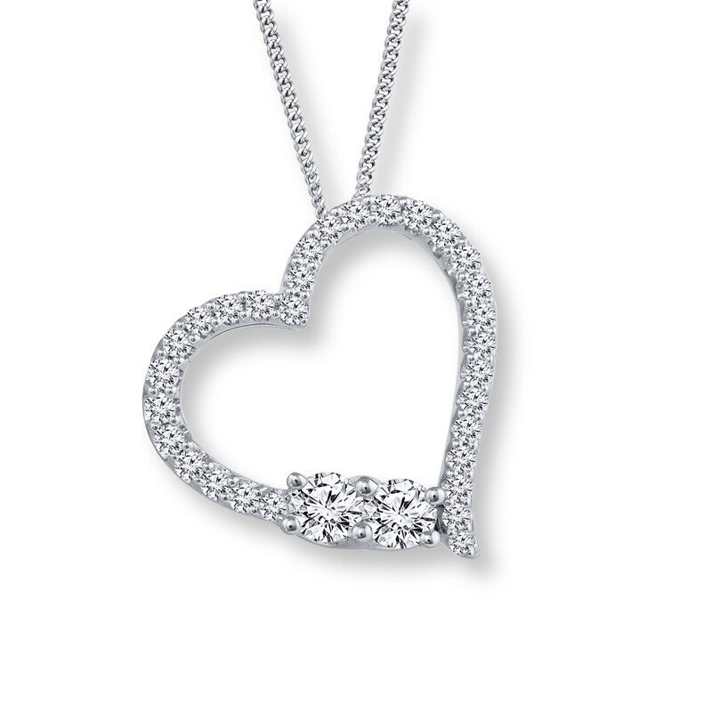 Main Image 1 of Previously Owned - Ever Us™ 1/2 CT. T.W. Two-Stone Diamond Tilted Heart Necklace in 14K White Gold - 19"