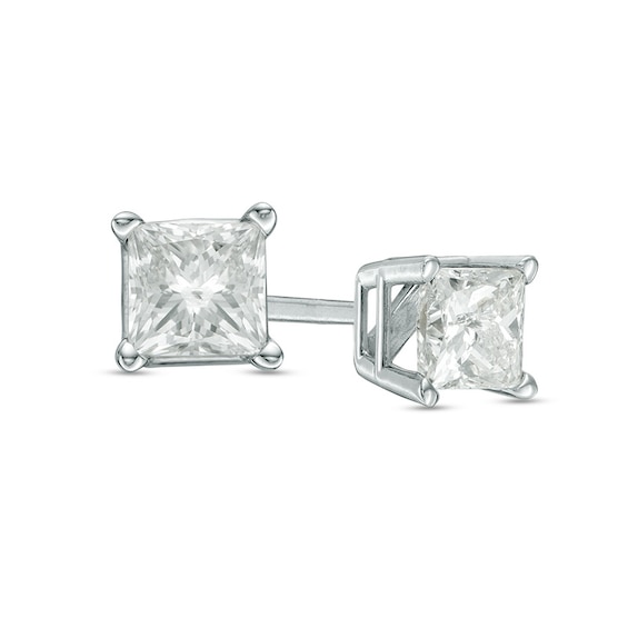 Previously Owned - 3/4 CT. T.w. Princess-Cut Diamond Solitaire Stud Earrings in 14K White Gold