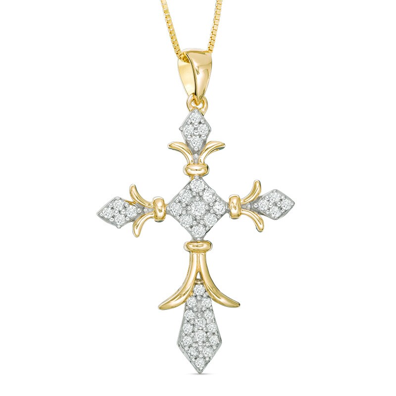 Main Image 1 of Previously Owned - 1/3 CT. T.W. Diamond Vintage-Style Cross Pendant in 10K Gold
