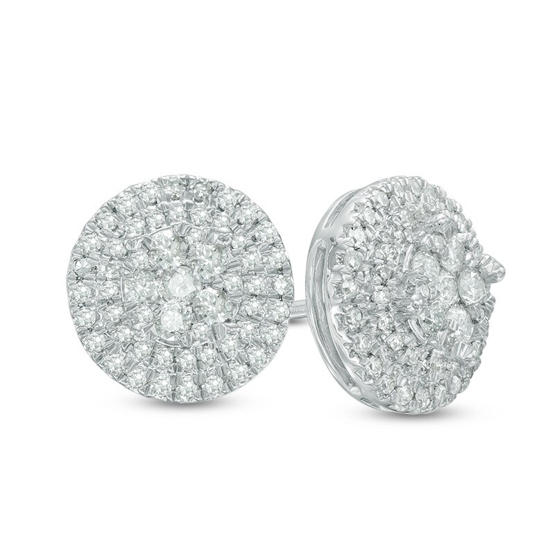 Main Image 1 of Previously Owned - 1/2 CT. T.W. Diamond Composite Frame Stud Earrings in 10K White Gold