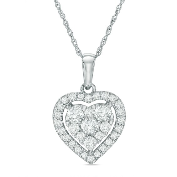 Previously Owned - 1/2 CT. T.w. Diamond Heart Frame Pendant in 10K White Gold