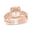 Thumbnail Image 1 of Previously Owned - Morganite and 3/8 CT. T.W. Diamond Frame Art Deco Three Piece Bridal Set in 14K Rose Gold