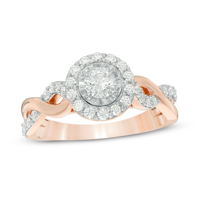 Previously Owned - 5/8 CT. T.W. Diamond Frame Twist Engagement Ring in 14K Two-Tone Gold