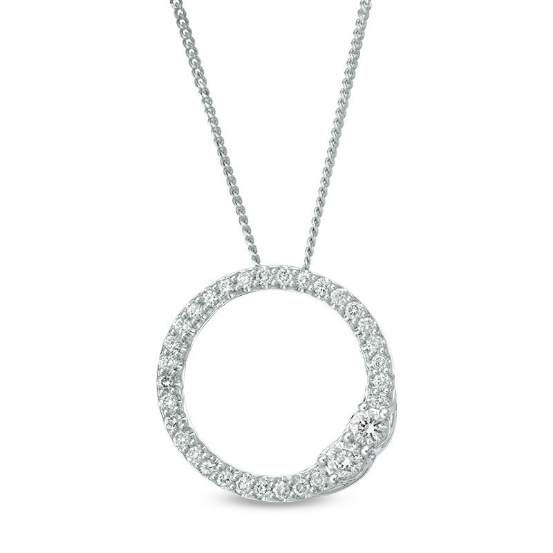 Main Image 1 of Previously Owned - Ever Us® 1/3 CT. T.W. Two-Stone Diamond Open Circle Pendant in 14K White Gold - 19"
