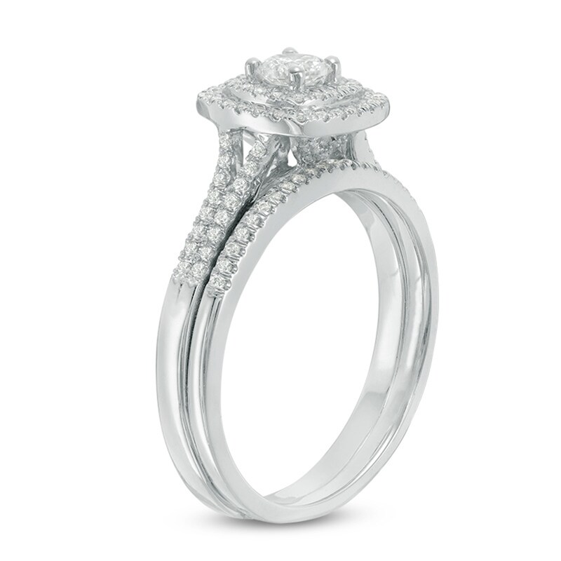 Main Image 2 of Previously Owned - 1/2 CT. T.W.  Diamond Double Cushion Frame Bridal Set in 14K White Gold