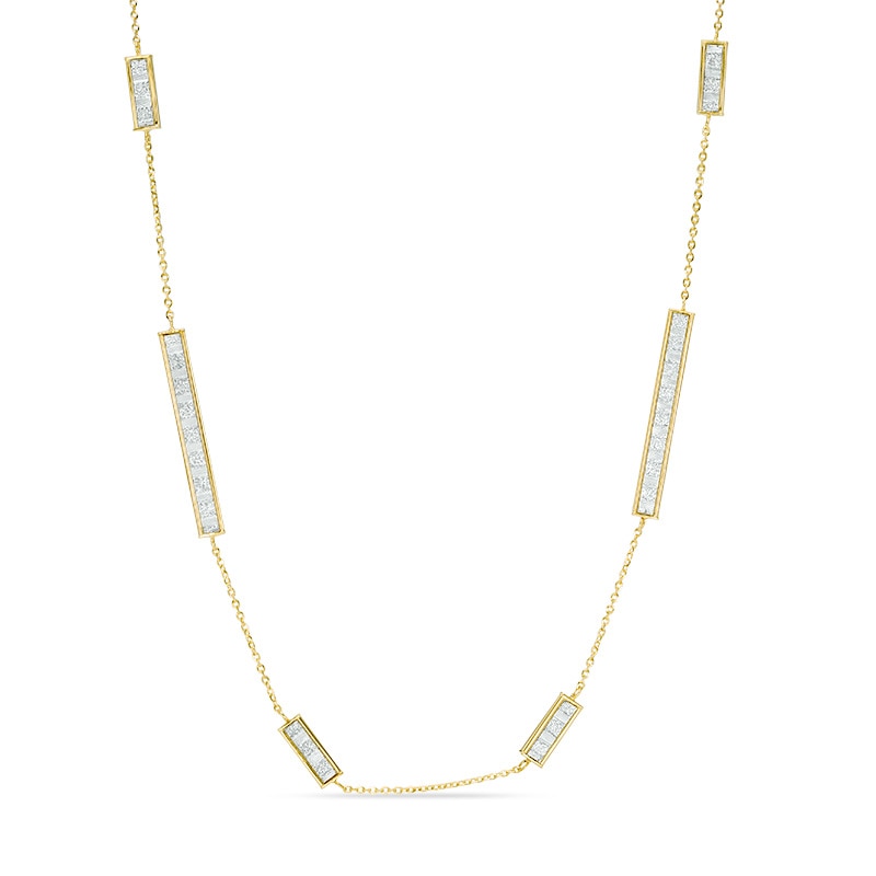 Main Image 1 of Previously Owned - Made in Italy Glitter Enamel Bar Station Necklace in 14K Gold