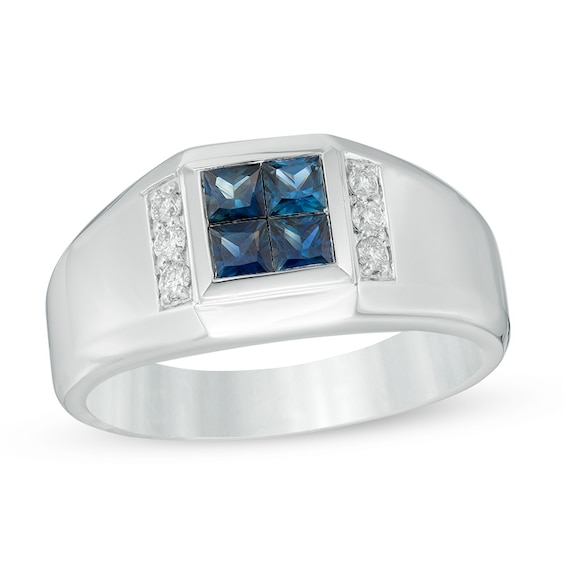 Previously Owned - Quad Square Sapphire and 1/8 CT. T.w. Diamond Ring in 10K White Gold