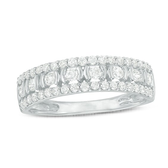 Previously Owned - 1/2 CT. T.w. Diamond Three Row Wedding Band in 10K White Gold
