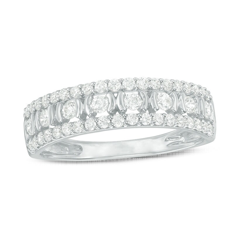 Main Image 1 of Previously Owned - 1/2 CT. T.W. Diamond Three Row Wedding Band in 10K White Gold