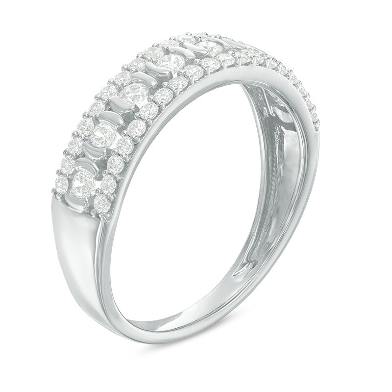 Main Image 2 of Previously Owned - 1/2 CT. T.W. Diamond Three Row Wedding Band in 10K White Gold