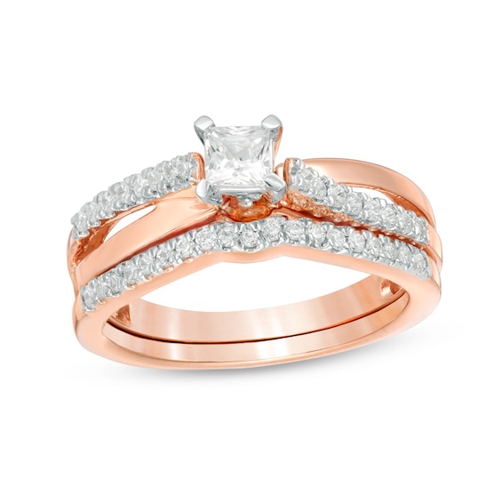 Previously Owned - 2-1/2 CT. T.w. Diamond Past Present FutureÂ® Cushion Frame Twist Engagement Ring in 14K Two-Tone Gold