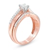 Thumbnail Image 2 of Previously Owned - 2-1/2 CT. T.W. Diamond Past Present Future® Cushion Frame Twist Engagement Ring in 14K Two-Tone Gold