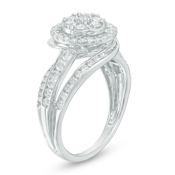 Previously Owned - 1 CT. T.w. Composite Diamond Frame Swirl Bypass Engagement Ring in 10K White Gold
