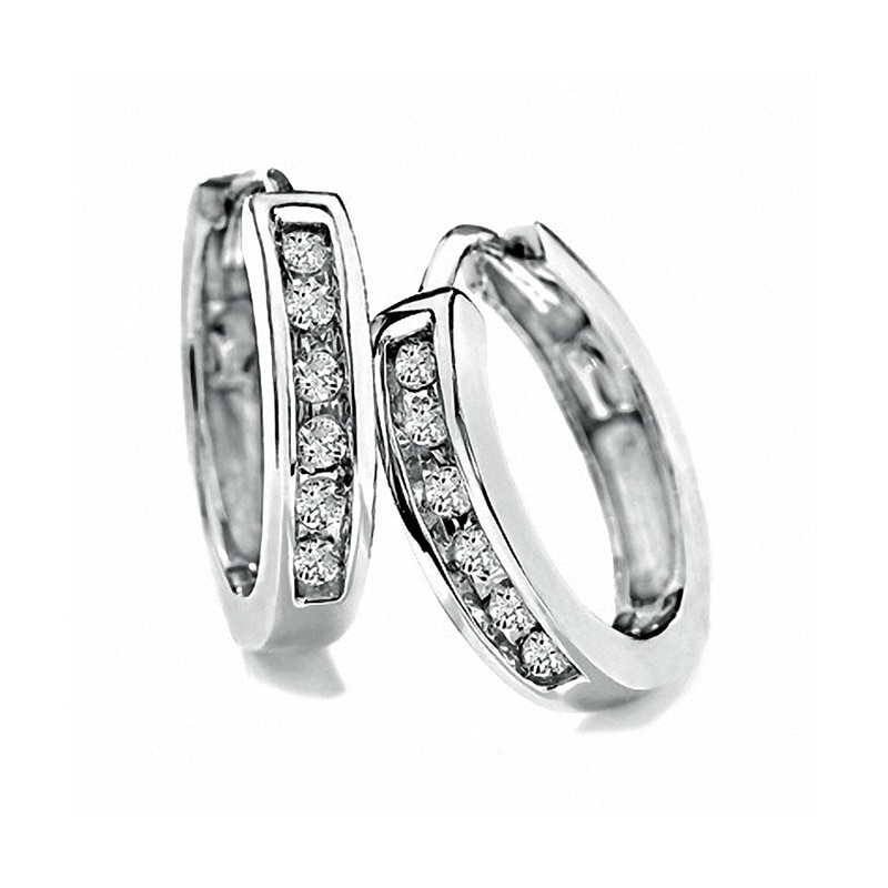 Main Image 1 of Previously Owned - 1/4 CT. T.W. Diamond Huggie Hoop Earrings in 10K White Gold