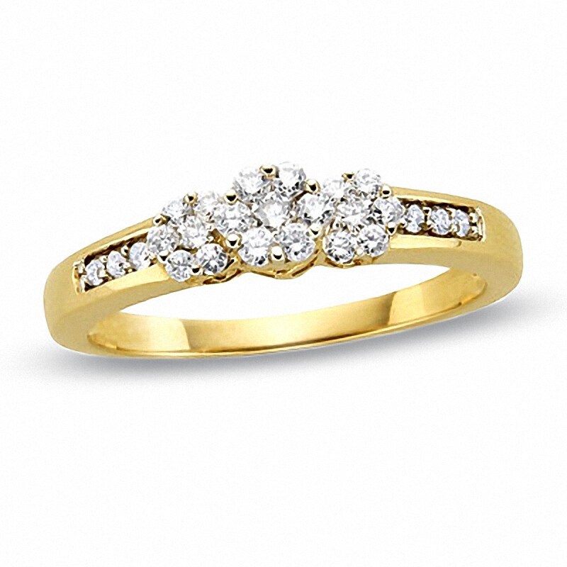 Main Image 1 of Previously Owned - 1/4 CT. T.W. Diamond Flower Three Stone Ring in 10K Gold