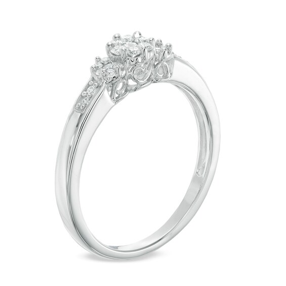 Previously Owned - 1/5 CT. T.w. Diamond Triple Flower Ring in 10K White Gold